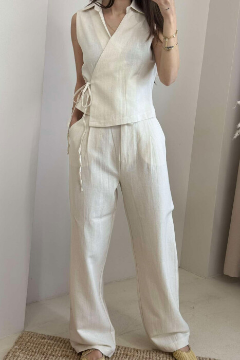 LINEN VEST+TROUSERS WOMAN SET CREAM/KREM - 4