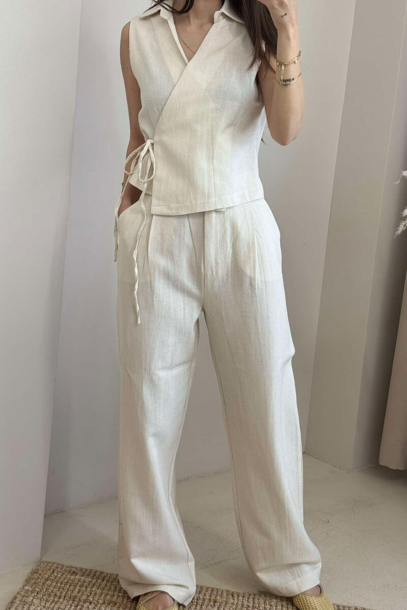 LINEN VEST+TROUSERS WOMAN SET CREAM/KREM - 4