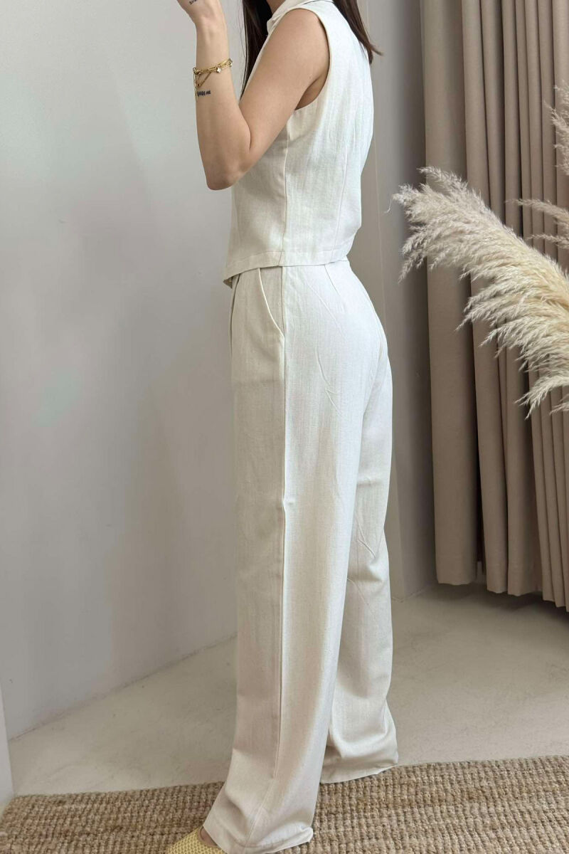 LINEN VEST+TROUSERS WOMAN SET CREAM/KREM - 5