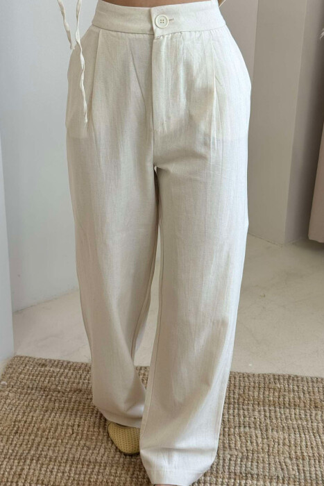 LINEN VEST+TROUSERS WOMAN SET CREAM/KREM - 6