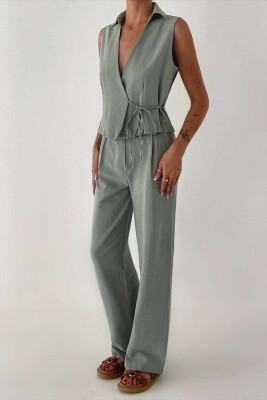 LINEN VEST+TROUSERS WOMAN SET GREEN/JESHILE 