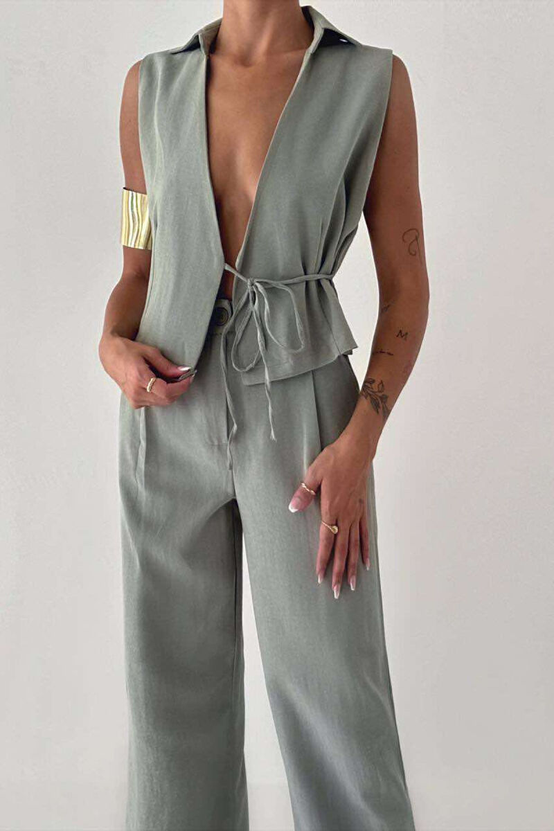 LINEN VEST+TROUSERS WOMAN SET GREEN/JESHILE - 2