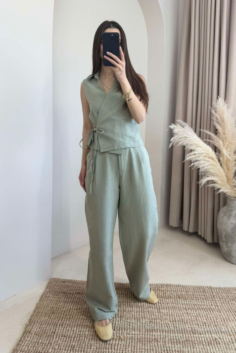 LINEN VEST+TROUSERS WOMAN SET GREEN/JESHILE - 1