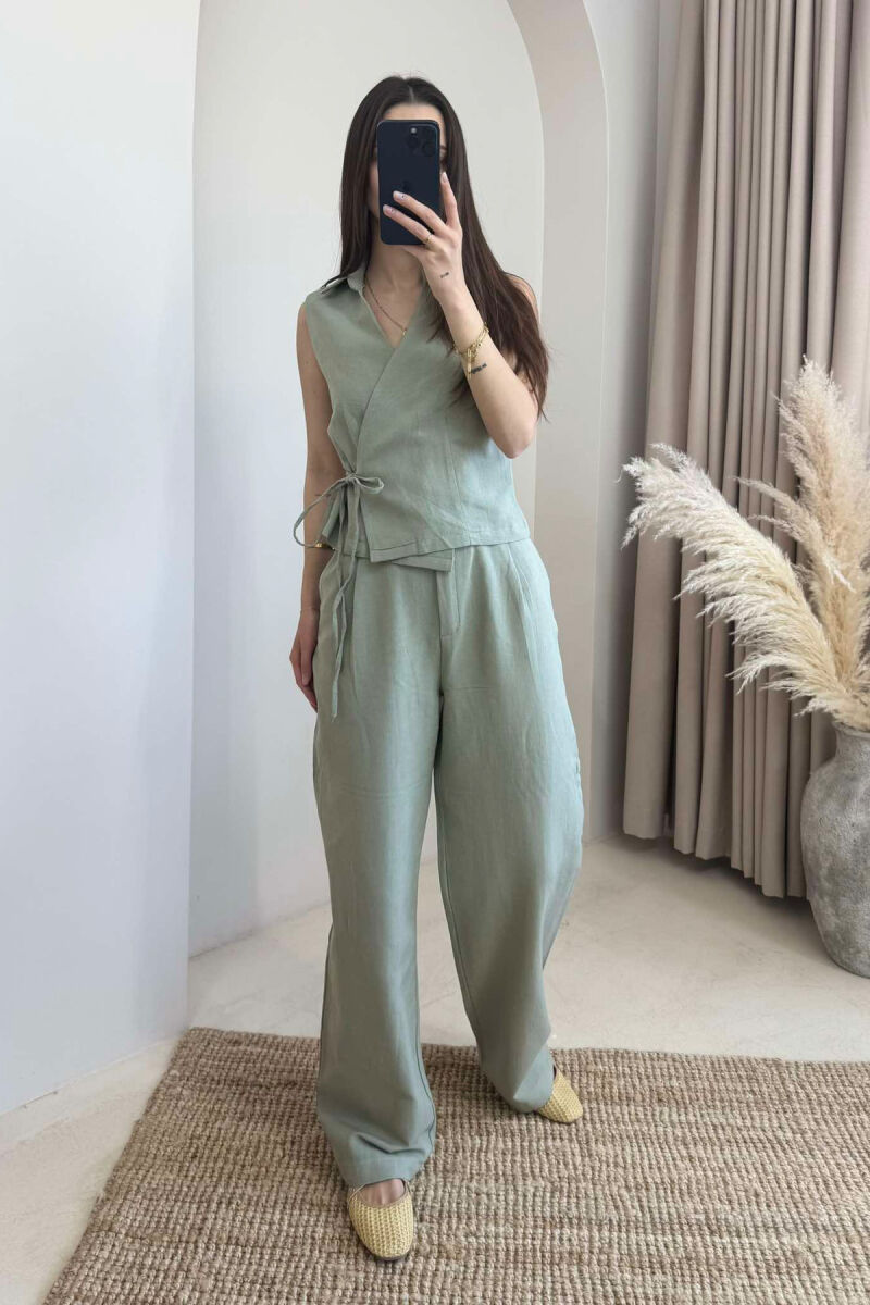 LINEN VEST+TROUSERS WOMAN SET GREEN/JESHILE - 1