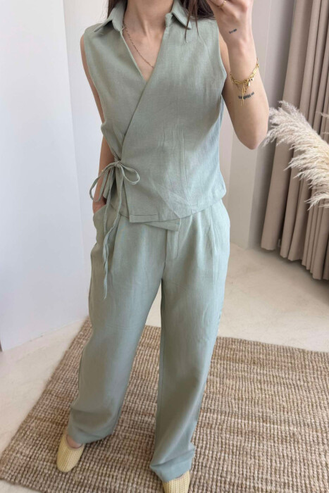 LINEN VEST+TROUSERS WOMAN SET GREEN/JESHILE - 2