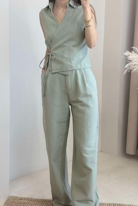LINEN VEST+TROUSERS WOMAN SET GREEN/JESHILE - 3
