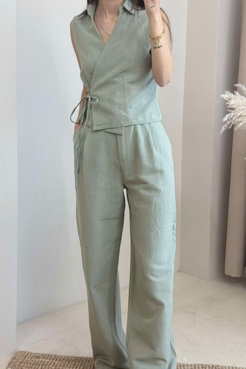 LINEN VEST+TROUSERS WOMAN SET GREEN/JESHILE - 3