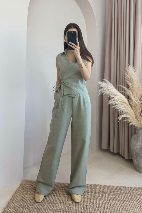 LINEN VEST+TROUSERS WOMAN SET GREEN/JESHILE - 6