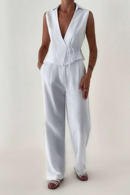 LINEN VEST+TROUSERS WOMAN SET WHITE-E BARDHE 