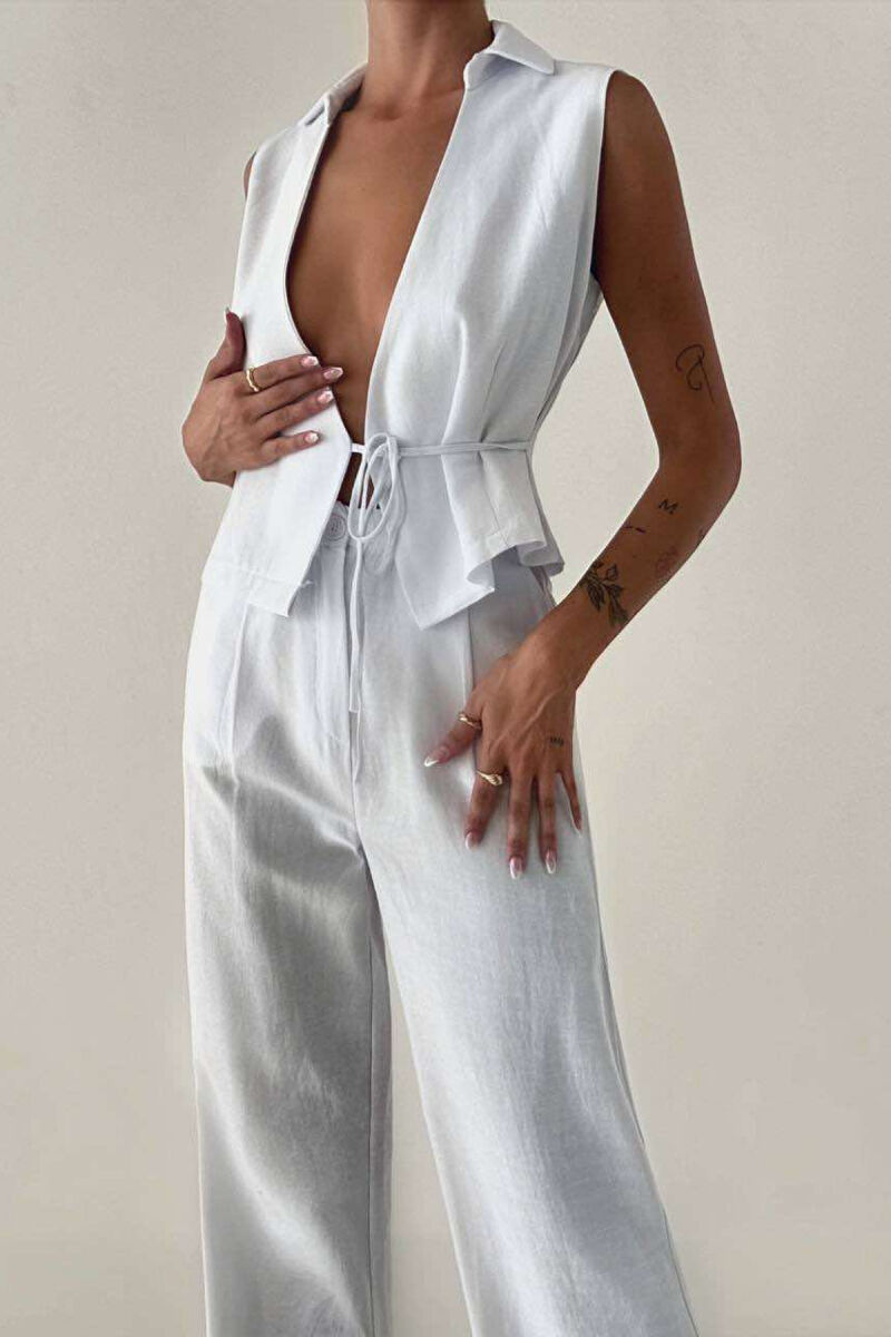 LINEN VEST+TROUSERS WOMAN SET WHITE-E BARDHE - 2