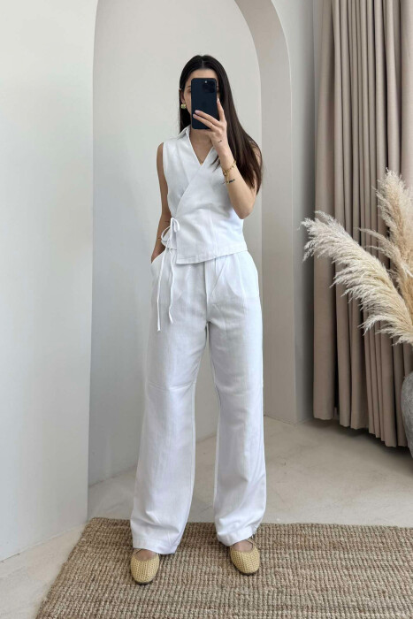 LINEN VEST+TROUSERS WOMAN SET WHITE-E BARDHE 