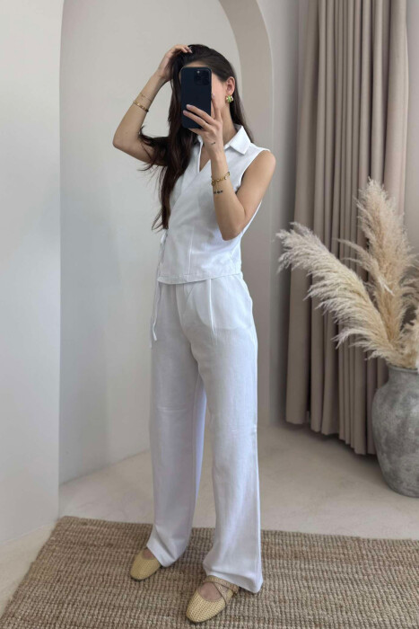 LINEN VEST+TROUSERS WOMAN SET WHITE-E BARDHE - 2