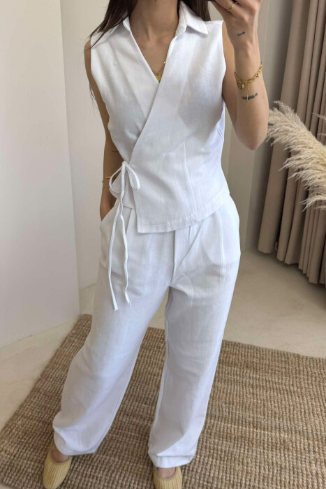 LINEN VEST+TROUSERS WOMAN SET WHITE-E BARDHE - 3