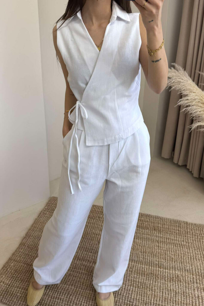 LINEN VEST+TROUSERS WOMAN SET WHITE-E BARDHE - 3