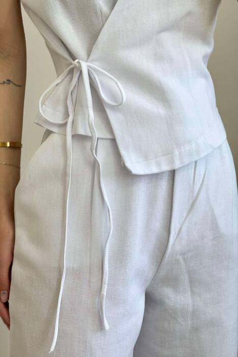 LINEN VEST+TROUSERS WOMAN SET WHITE-E BARDHE - 5
