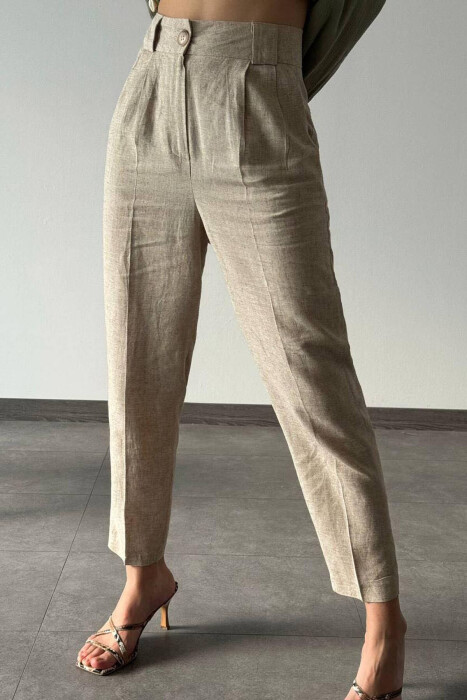 LINEN WOMAN TROUSERS IN BEIGE COLOR 