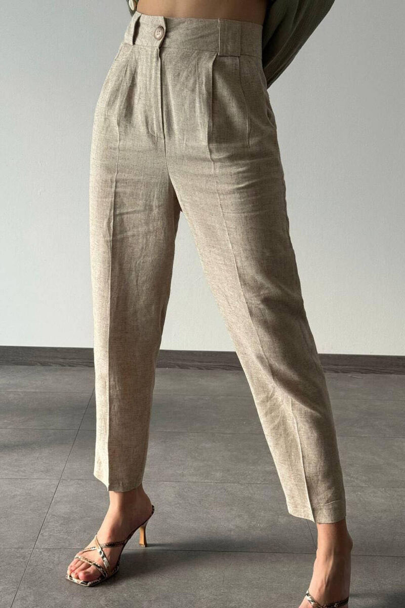 LINEN WOMAN TROUSERS IN BEIGE COLOR - 1