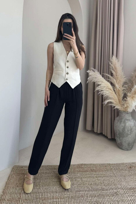 LINEN WOMAN TROUSERS IN BLACK COLOR 