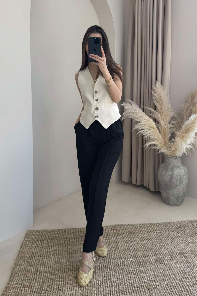 LINEN WOMAN TROUSERS IN BLACK COLOR - 4