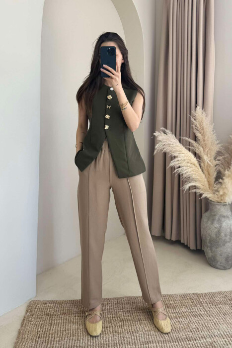 LINEN WOMAN TROUSERS IN BROWN COLOR 