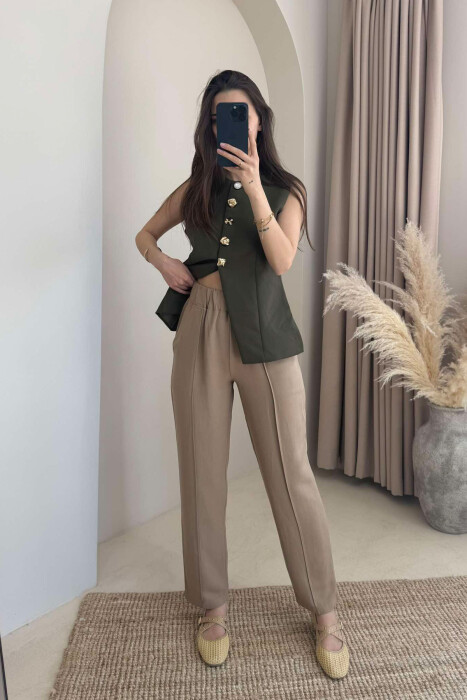 LINEN WOMAN TROUSERS IN BROWN COLOR - 2