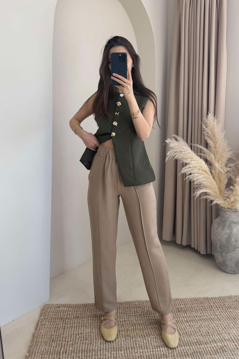LINEN WOMAN TROUSERS IN BROWN COLOR - 2