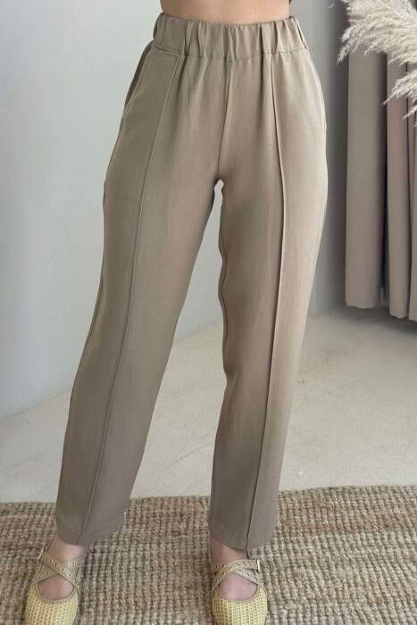 LINEN WOMAN TROUSERS IN BROWN COLOR - 3