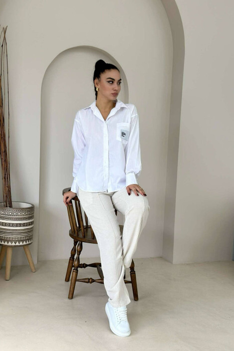 LINEN WOMAN TROUSERS IN CREAM COLOR - 3