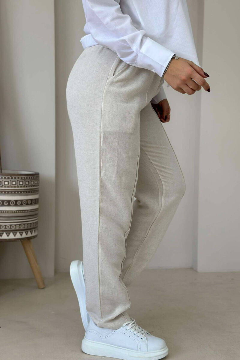 LINEN WOMAN TROUSERS IN CREAM COLOR - 4