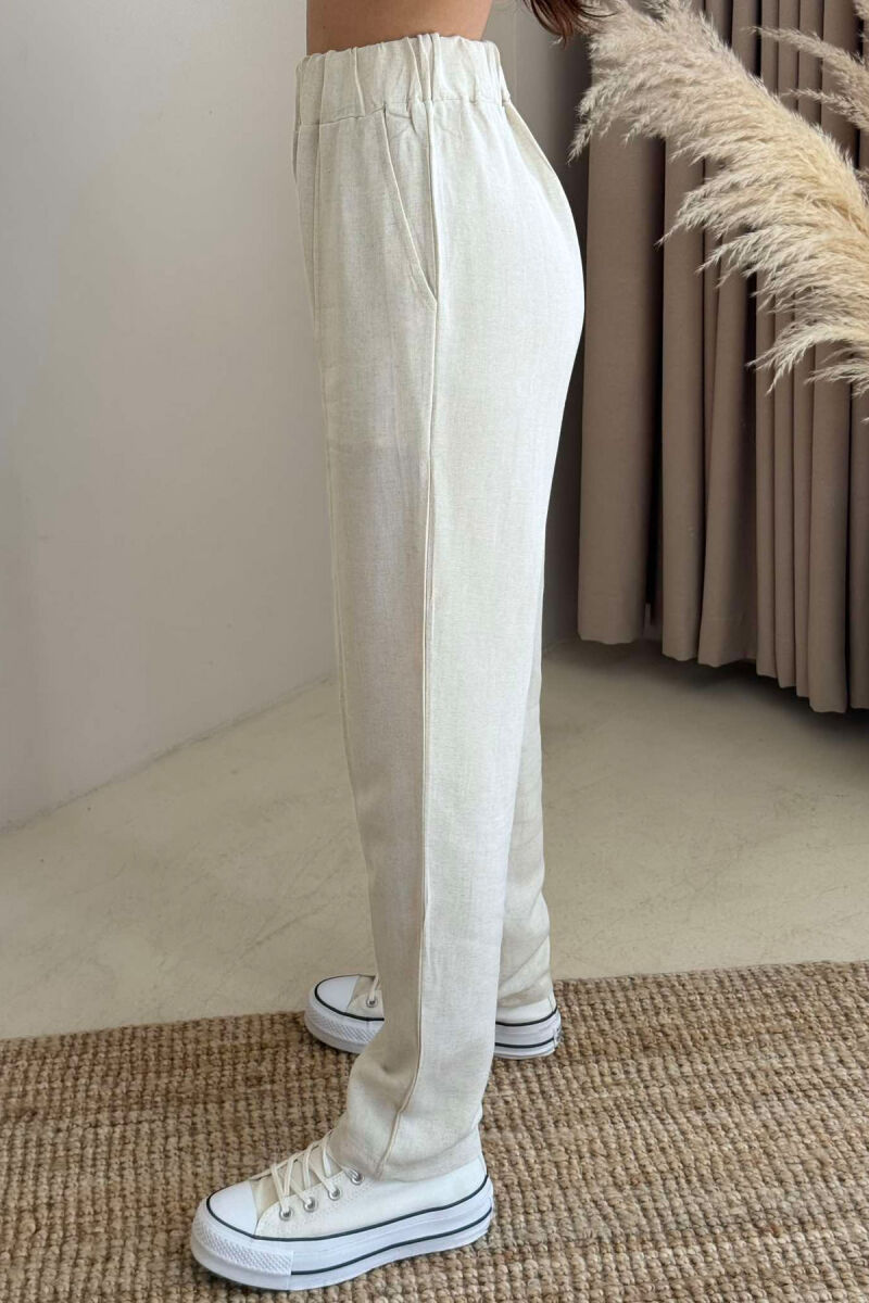 LINEN WOMAN TROUSERS IN CREAM COLOR - 4