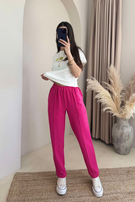 LINEN WOMAN TROUSERS IN FUCHSIA COLOR 
