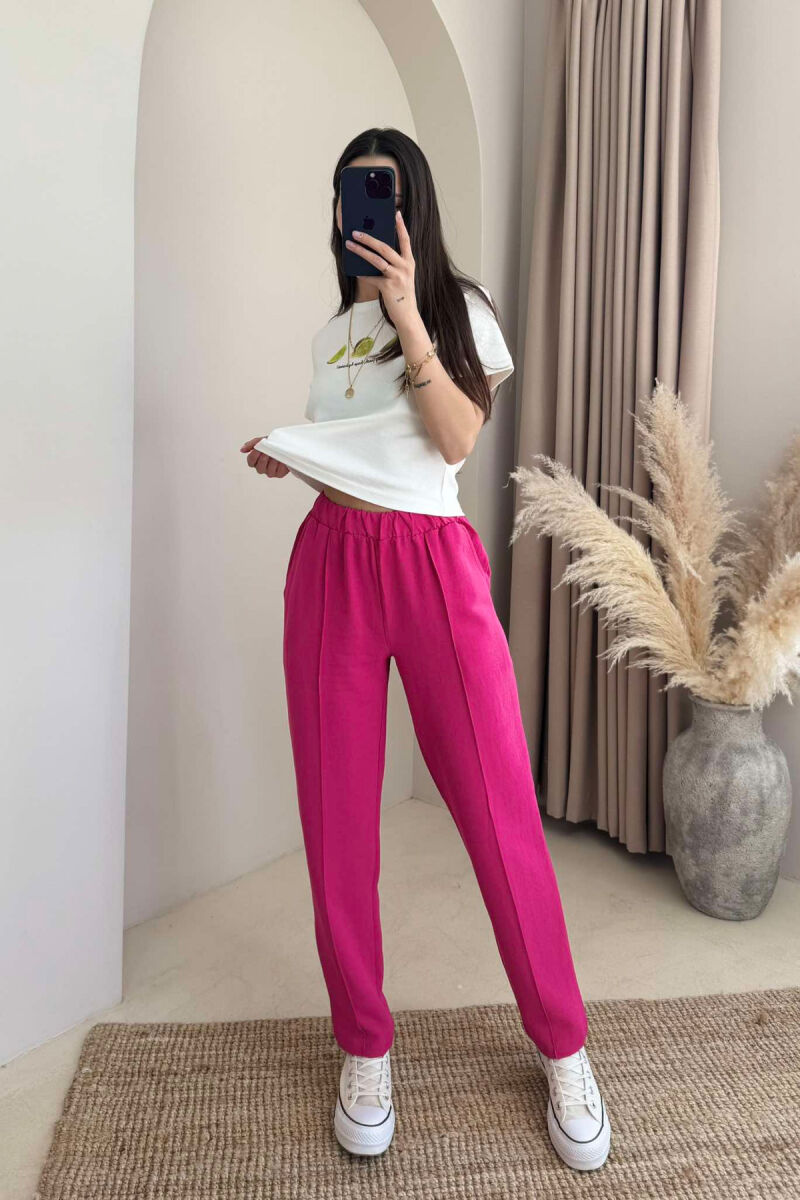 LINEN WOMAN TROUSERS IN FUCHSIA COLOR - 1
