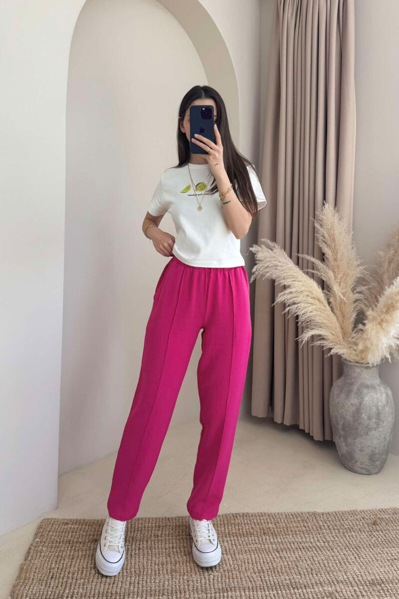 LINEN WOMAN TROUSERS IN FUCHSIA COLOR - 2