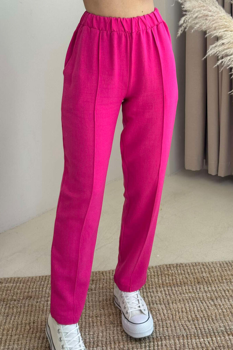 LINEN WOMAN TROUSERS IN FUCHSIA COLOR - 3
