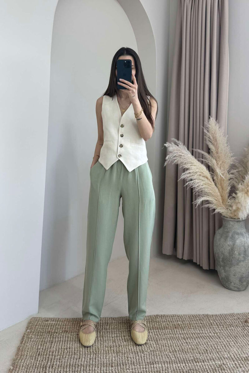 LINEN WOMAN TROUSERS IN MINT COLOR - 1