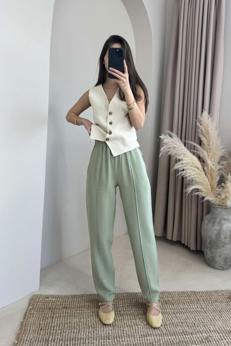 LINEN WOMAN TROUSERS IN MINT COLOR - 2