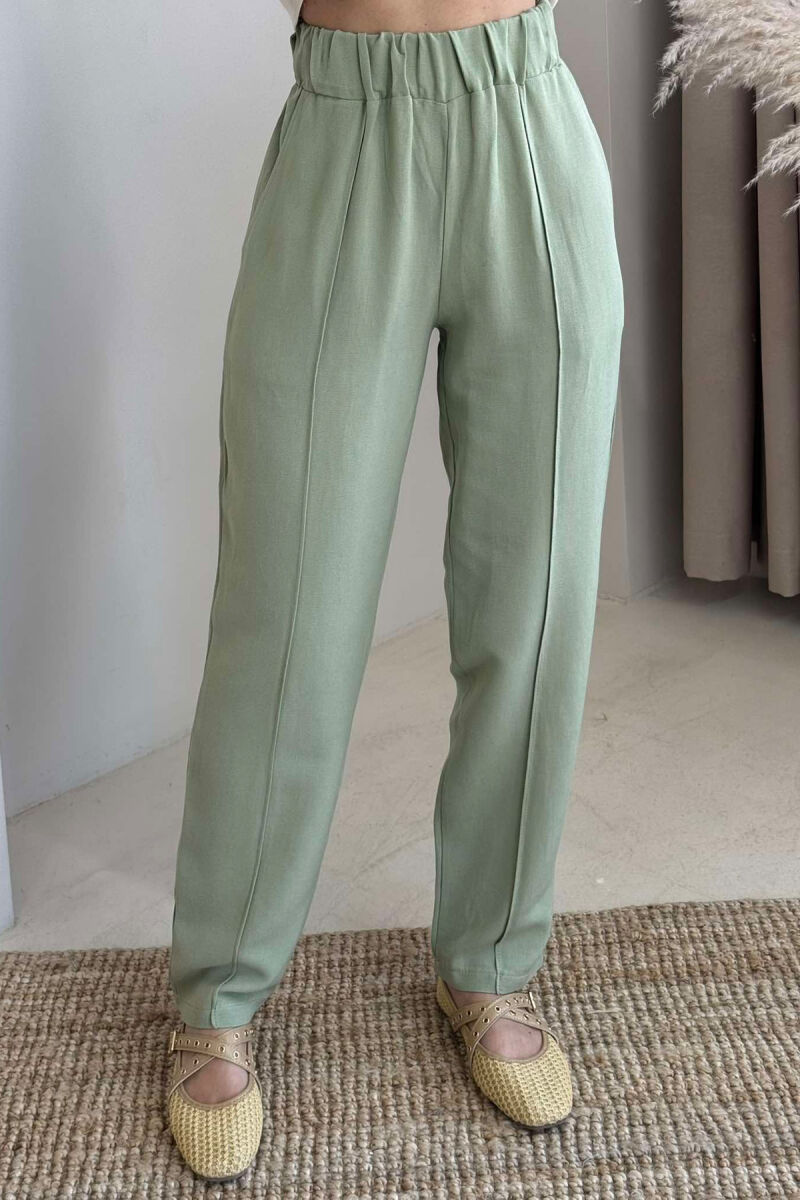 LINEN WOMAN TROUSERS IN MINT COLOR - 3
