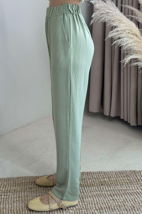 LINEN WOMAN TROUSERS IN MINT COLOR - 4