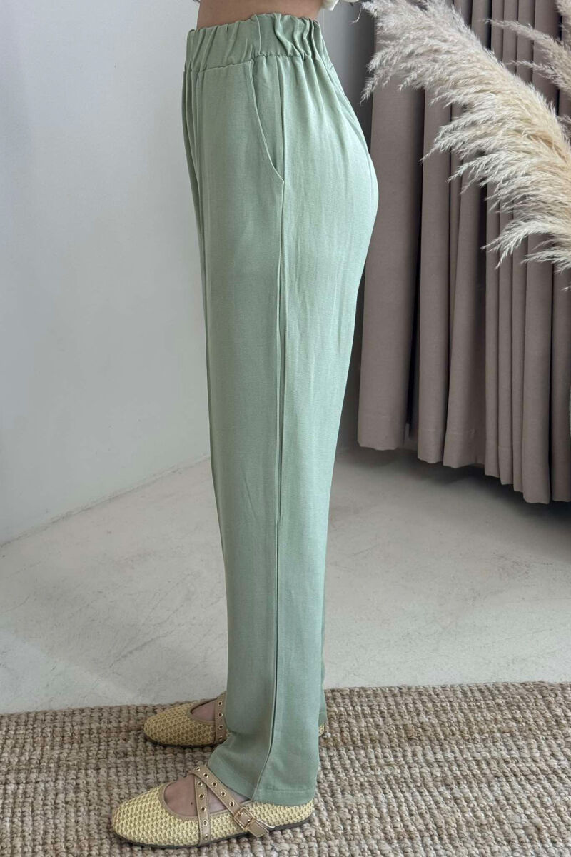 LINEN WOMAN TROUSERS IN MINT COLOR - 4