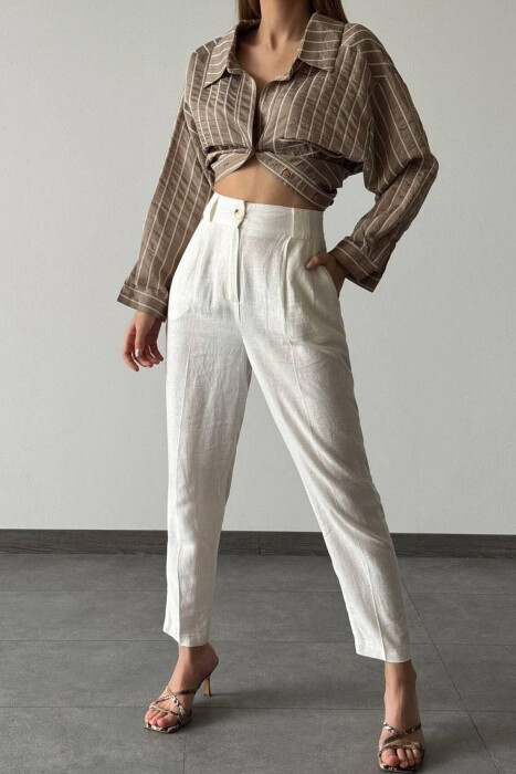 LINEN WOMAN TROUSERS IN WHITE COLOR 