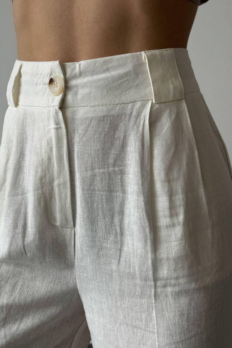 LINEN WOMAN TROUSERS IN WHITE COLOR - 2