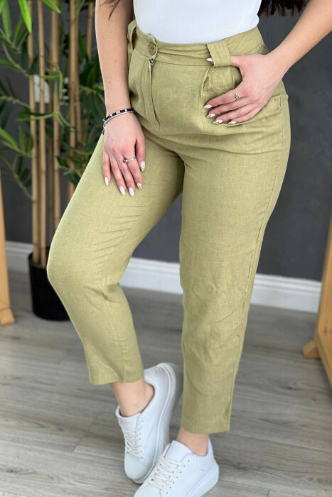 LINEN WOMAN TROUSERS OLIVE/ULLI - 3