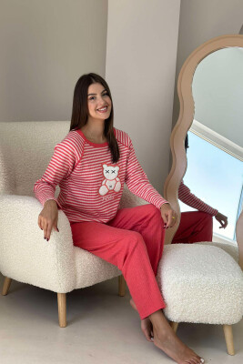 LINES BEAR WOMAN PYJAMAS SALMON/SALMON 