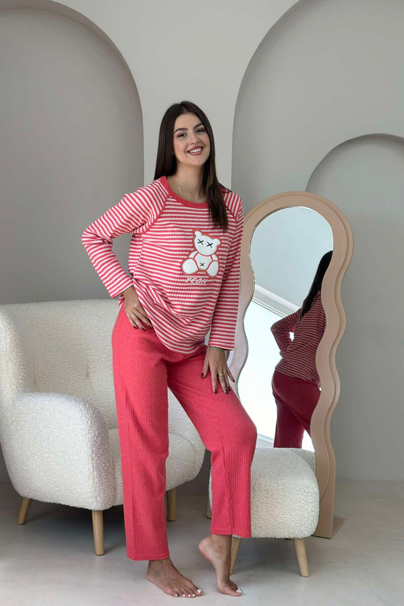 LINES BEAR WOMAN PYJAMAS SALMON/SALMON - 3