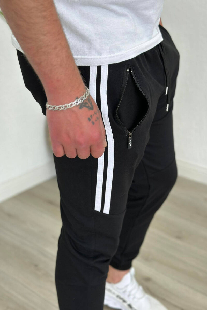 LINES COTTON MEN SWEATPANTS BLACK-WHITE/ZB - 3