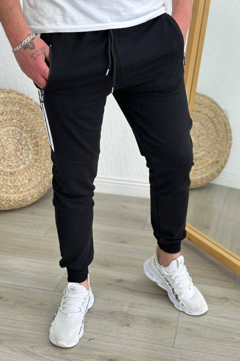 LINES COTTON MEN SWEATPANTS BLACK-WHITE/ZB - 4