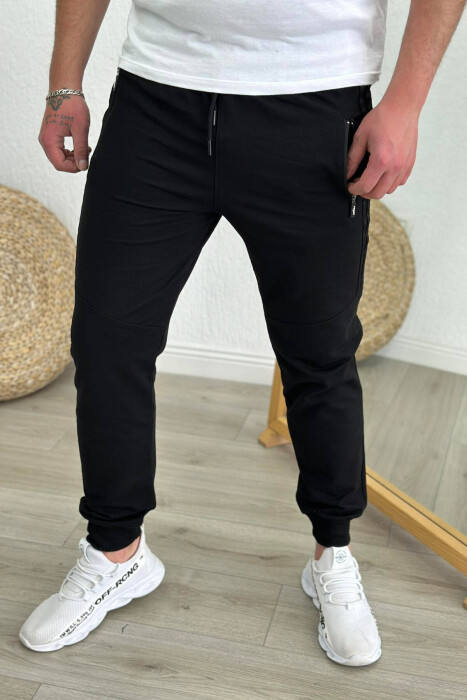 LINES COTTON MEN SWEATPANTS BLACK-BLACK/ZZ - 1