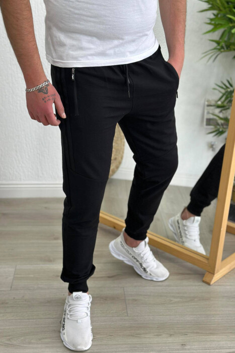 LINES COTTON MEN SWEATPANTS BLACK-BLACK/ZZ - 2