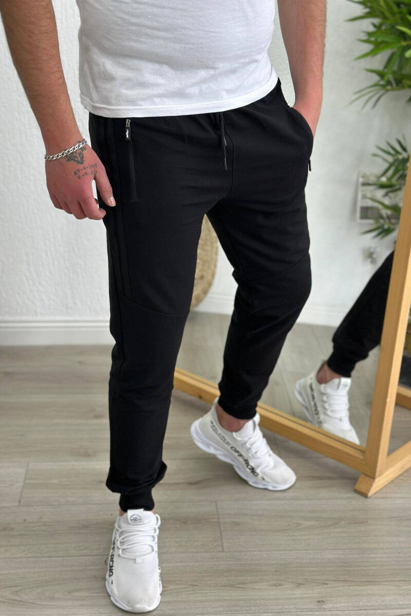 LINES COTTON MEN SWEATPANTS BLACK-BLACK/ZZ - 2