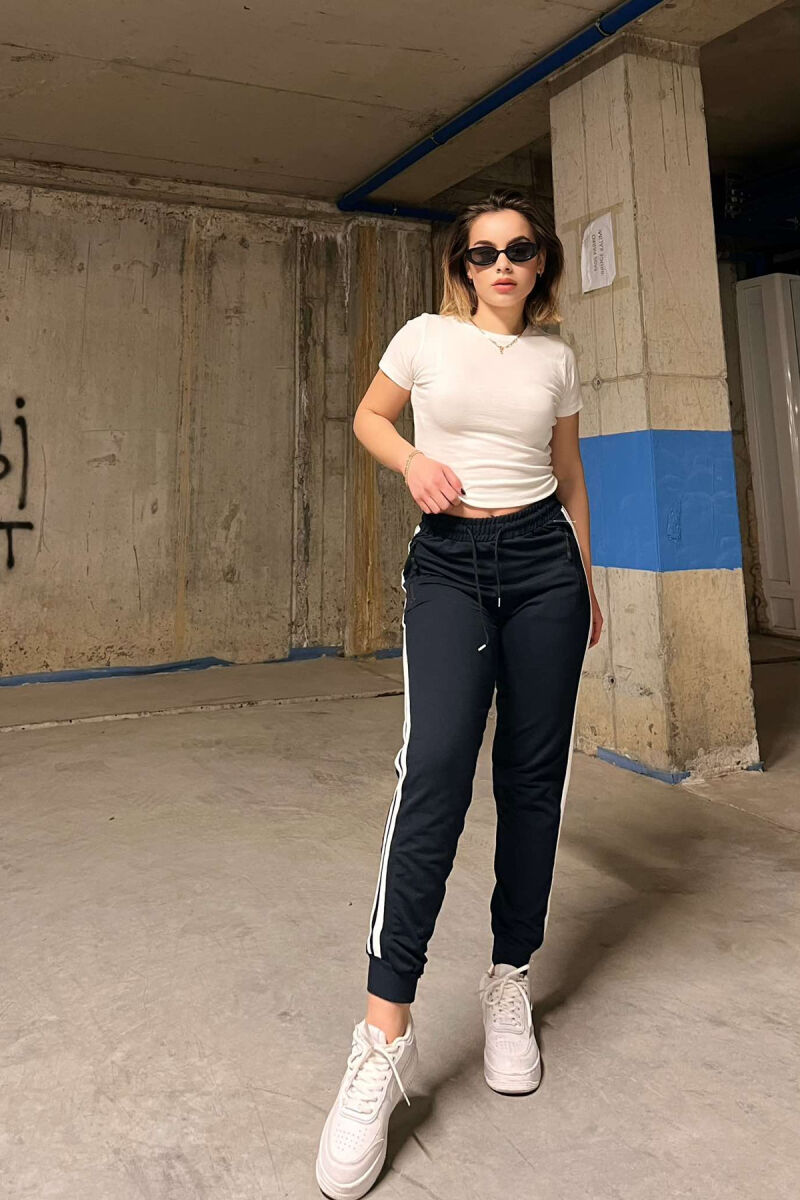 LINES COTTON WOMAN SWEATPANTS BLACK/ E ZEZE - 1